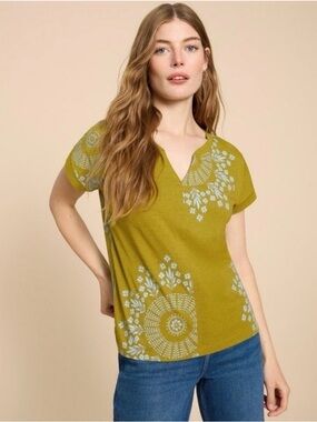 White Stuff Womens  NELLY NOTCH NECK cotton TEE Shirt Size 10